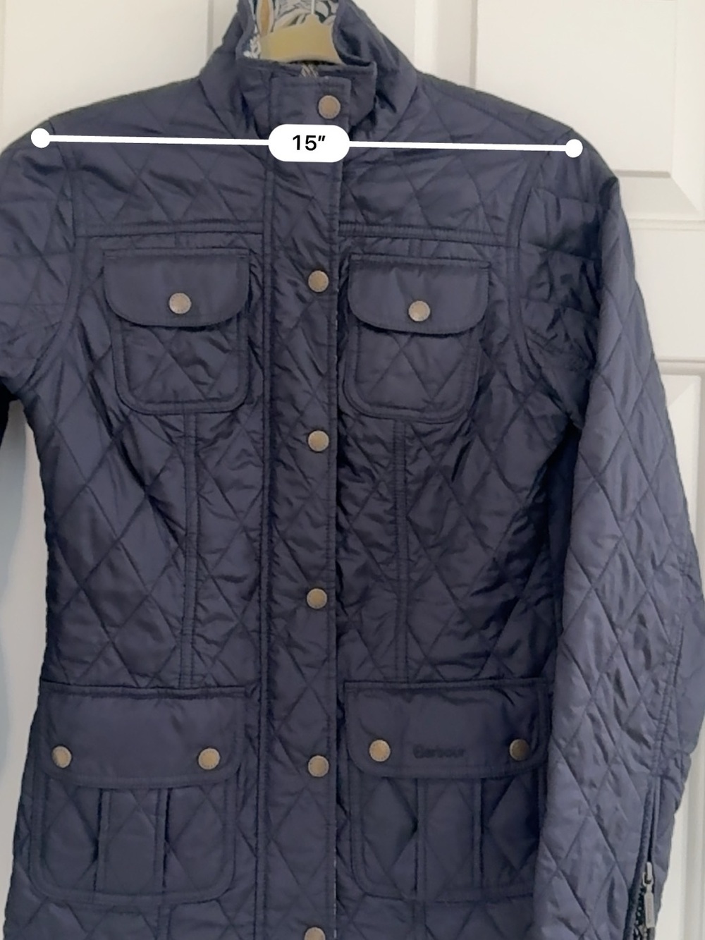 Barbour Manderston 4 pocket William Morris Navy quilted jacket. Size 4 - Picture 6 of 15